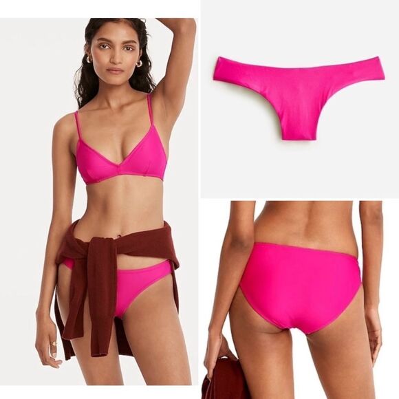 J Crew Radiant Fuchsia Pink Curved Waist Cheeky Bikini Bottom Sz S NWT - Picture 1 of 12